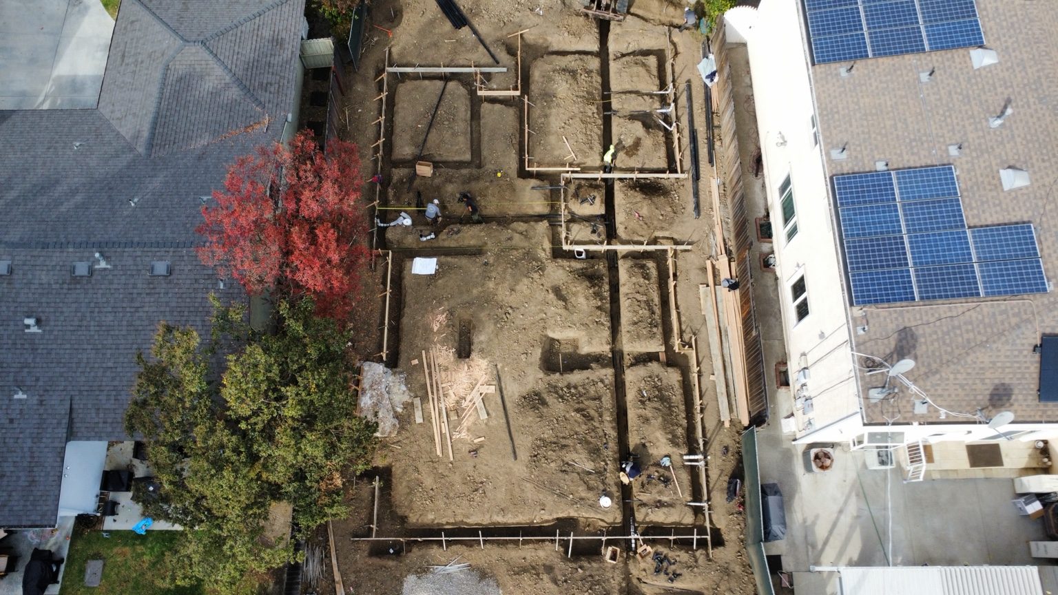 Aerial view of foundation and utility layout by Coastline DC